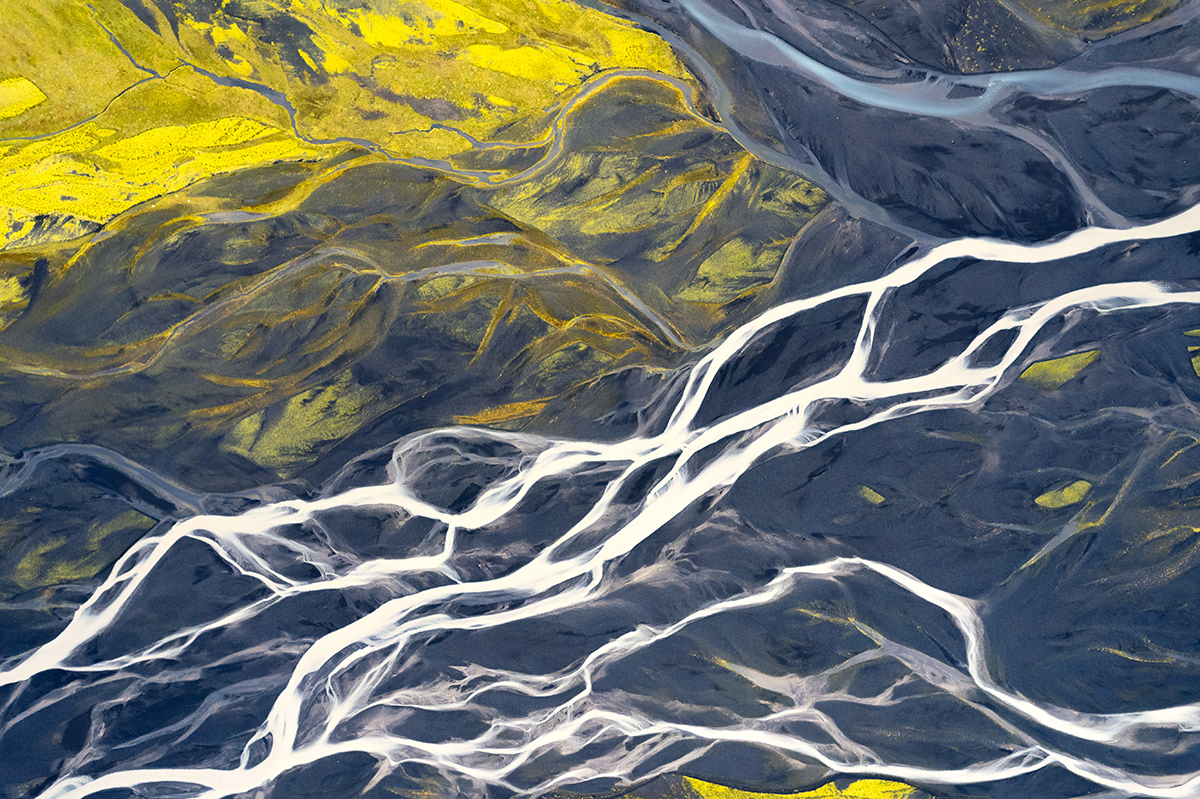 iceland Landscape structure river abstract Travel Nature drone yellow blue