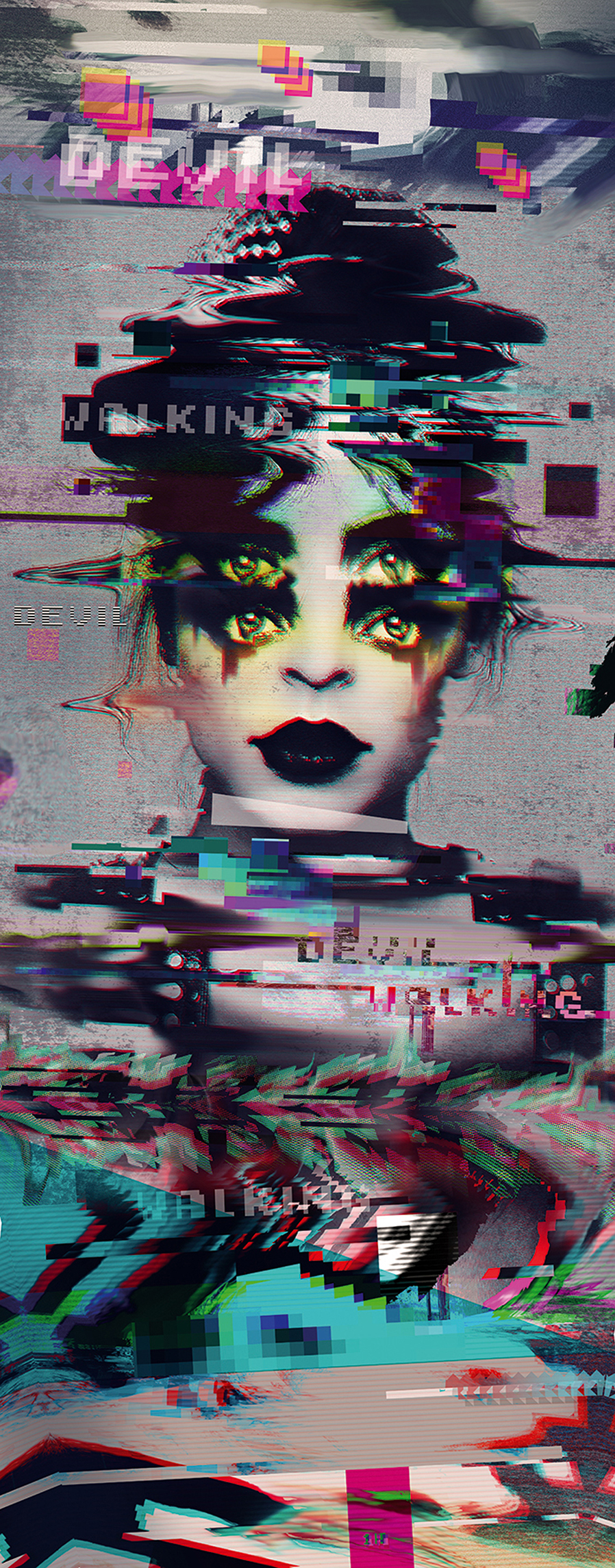 girls faces watercollor Glitch glitchart covers lovely Paintings