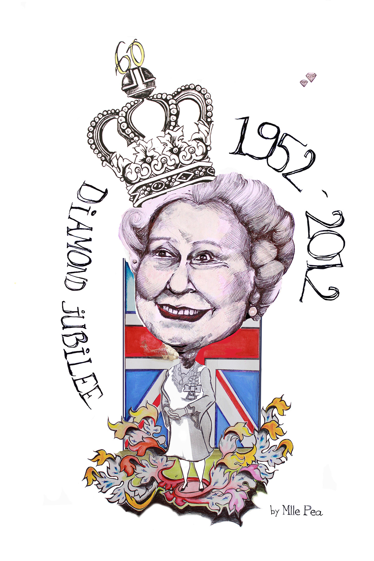 diamond jubilee  Queen Elizabeth caricature    cartoon English tea party  tea towel printmaking digital print screenprint  Royal wedding street party humour