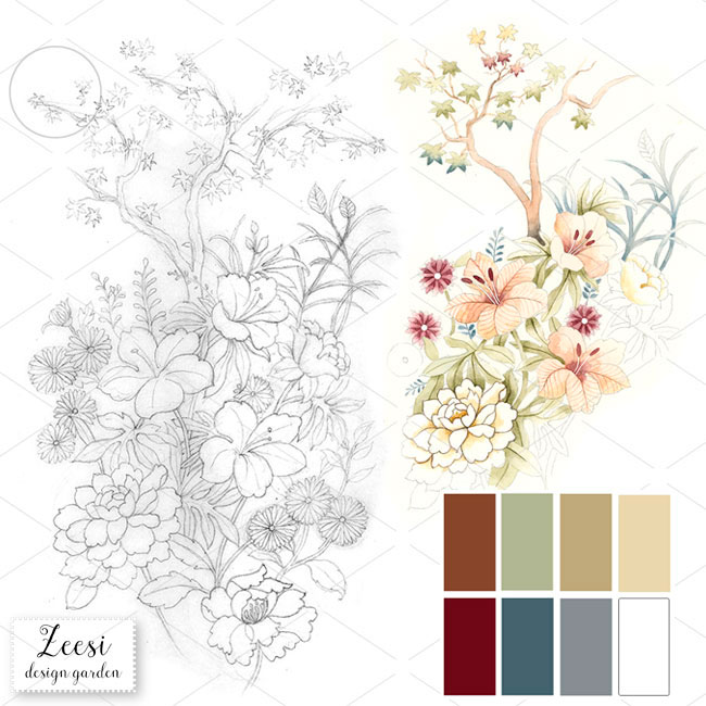 textile design  watercolor flowers seamless repeat pattern