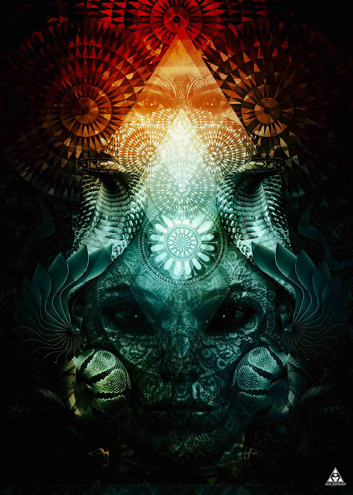 face personal snake green cobra Rosto Art digital abstrato Mandala phtooshop adobe graphic game 3D digital