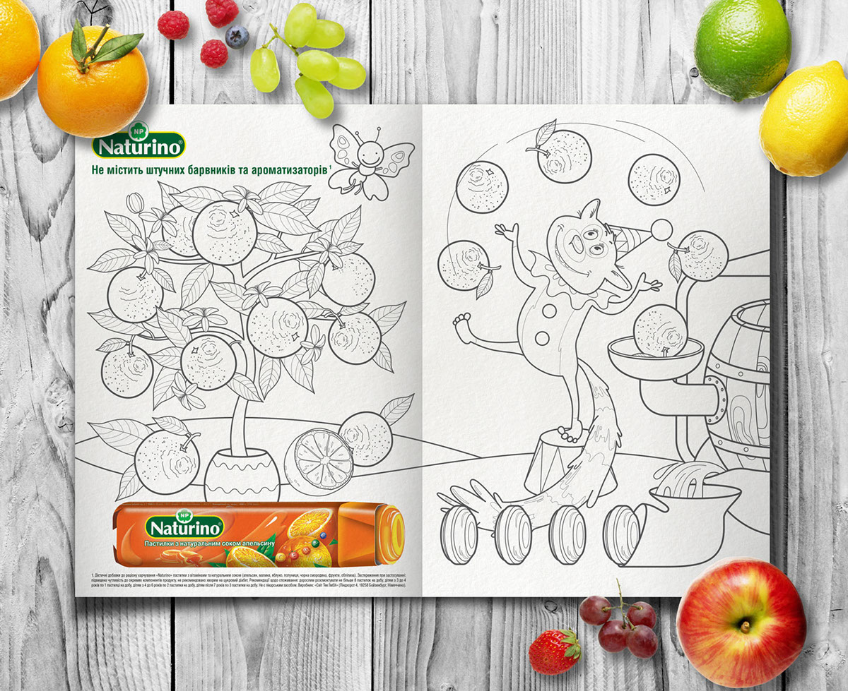 book coloring children Advertising  Candy Fruit comic black and White lemur