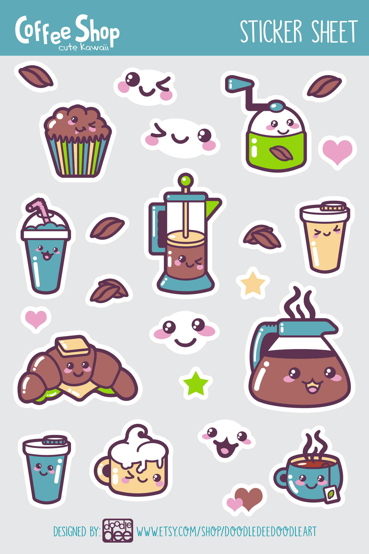 adobe illustrator coffee shop design icons ILLUSTRATION  kawaii product sticker sheet stickers vector