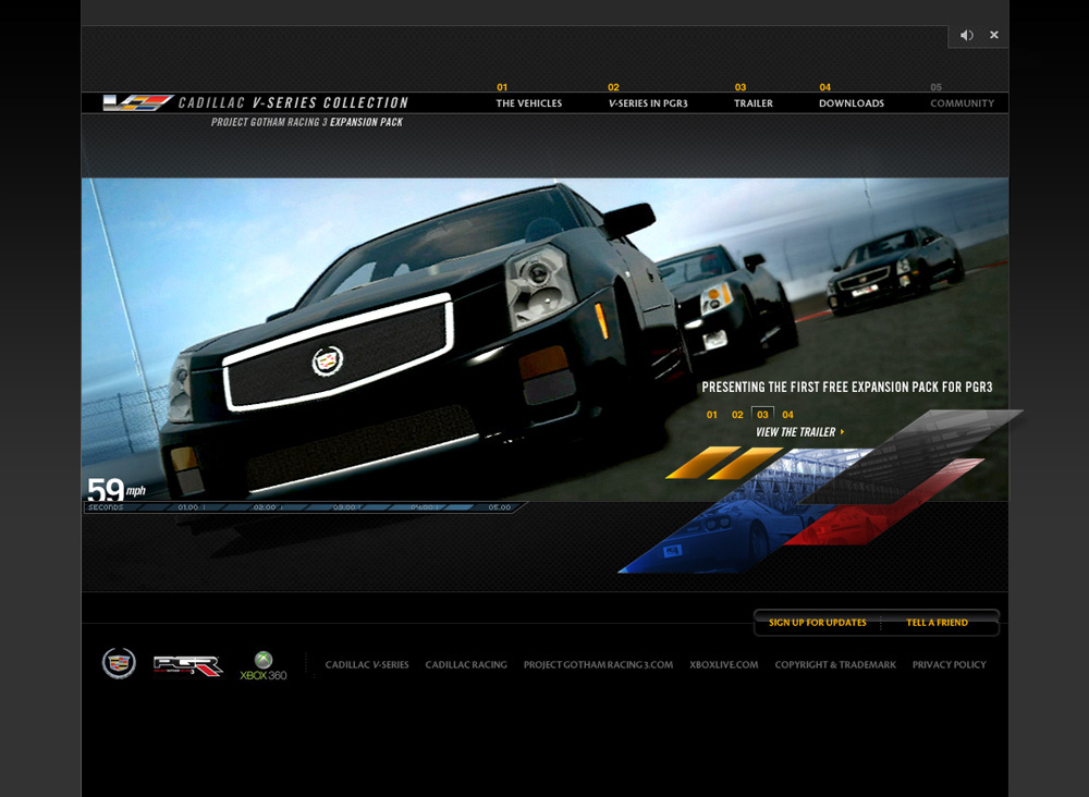 Adobe Portfolio PGR3 Cadillac V-series XBOX 360 Xbox Marketplace DLC Team Cadillac luxury car console Gaming