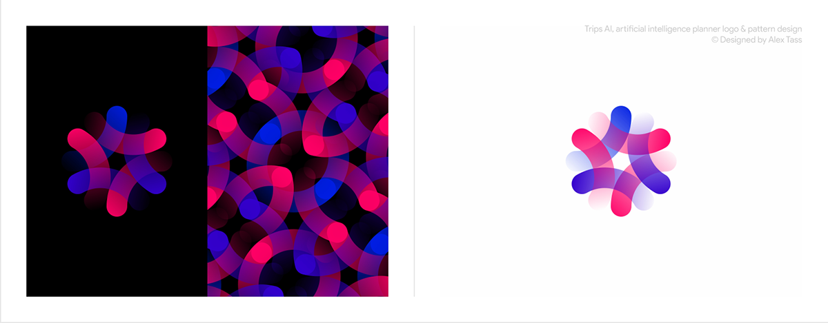 Trips AI, artificial intelligence planner logo & pattern design by Alex Tass
