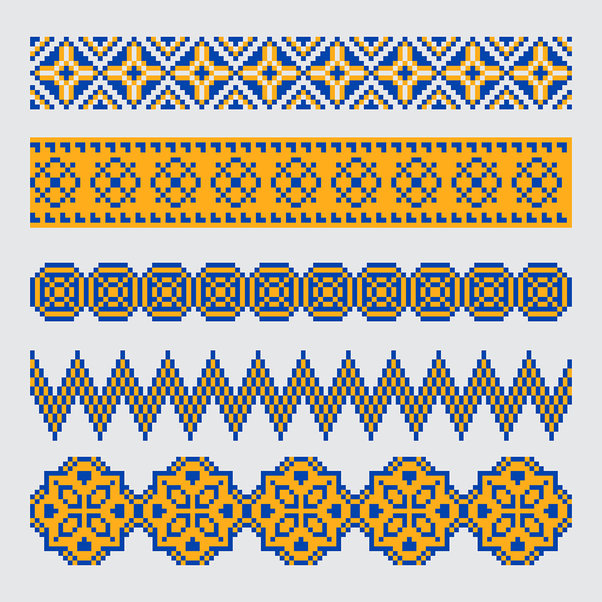 ornament pixel traditional blue orange seamless