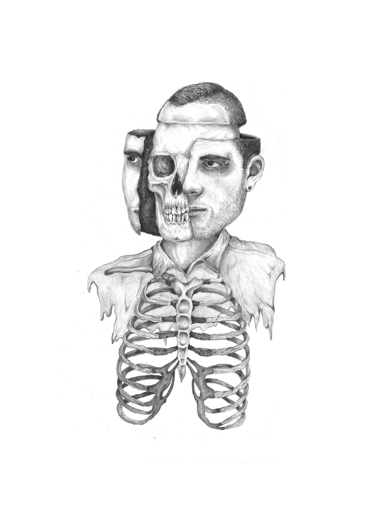 skull portrait selfportrait pencil death bones