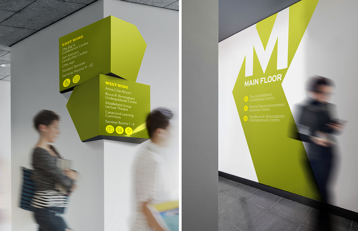 Signage University visual language rebranding environmental design