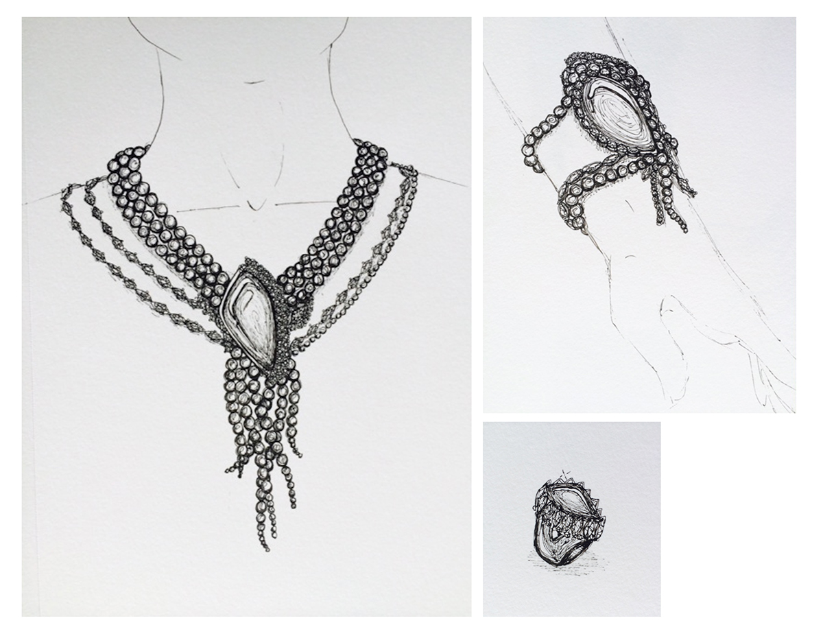 sketch sketchbook jewelry design luxury precious stones gold silver