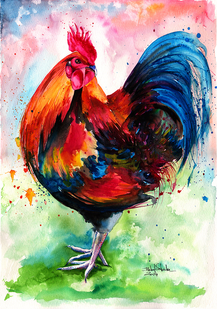 Rooster chicken egg bird wildlife Nature isabel salvador watercolor mixed media art artwork Beautiful artist colorful