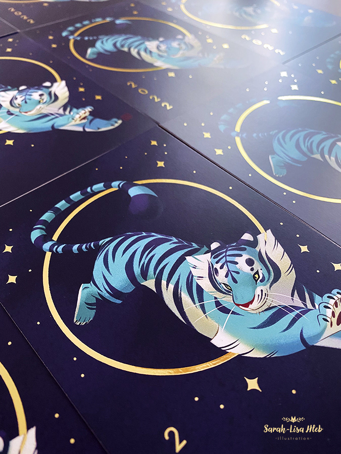 animal animation  blue Character design  childrens book gold Lunar New Year postcard stars tiger