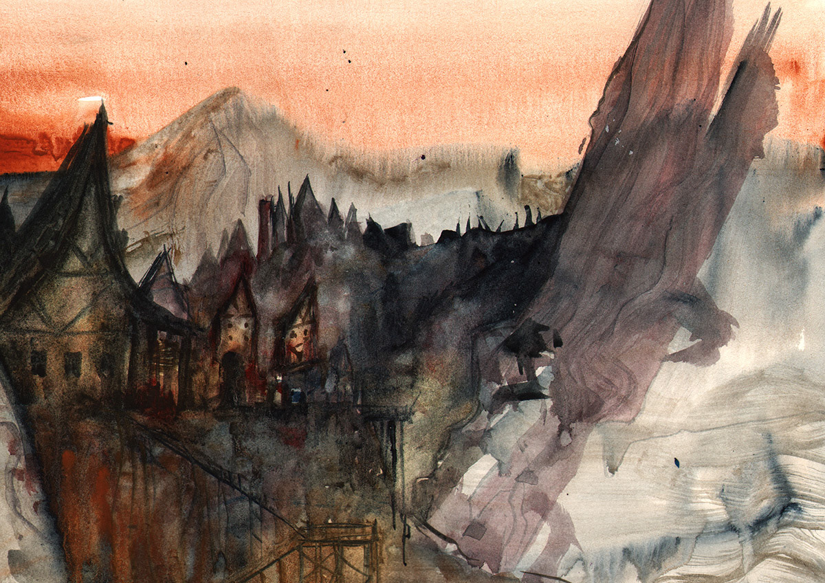 scenery Witches nightmares fishes Abyss watercolors mix