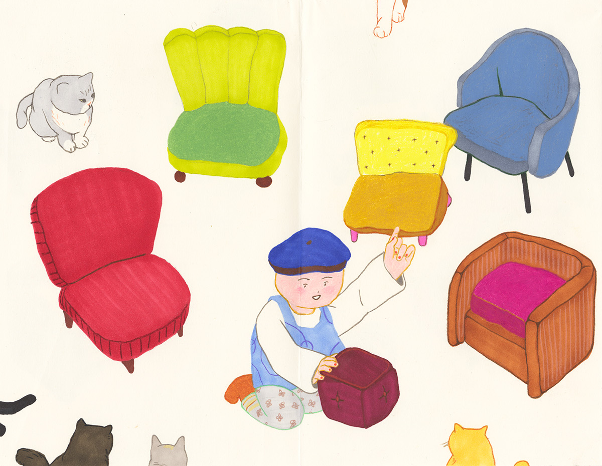 ILLUSTRATION  wordless book picturebook kids illustration Cat furniture