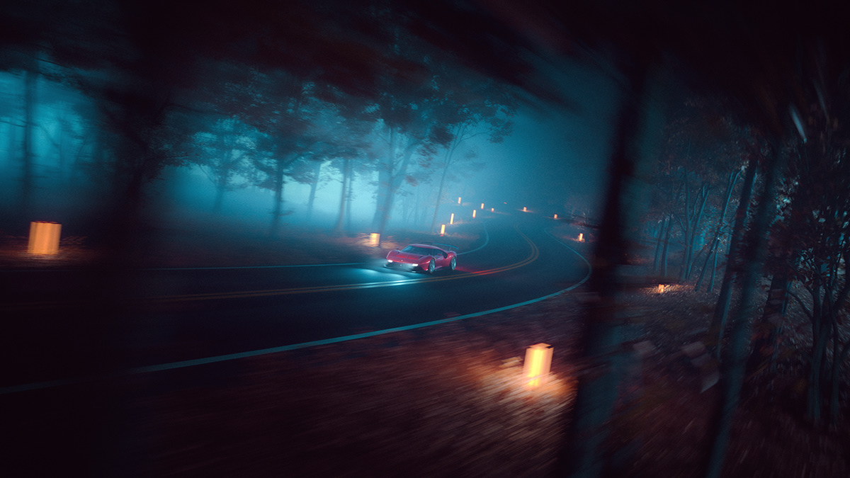 CGI FERRARI foggy forest p80c pathtracing UE5