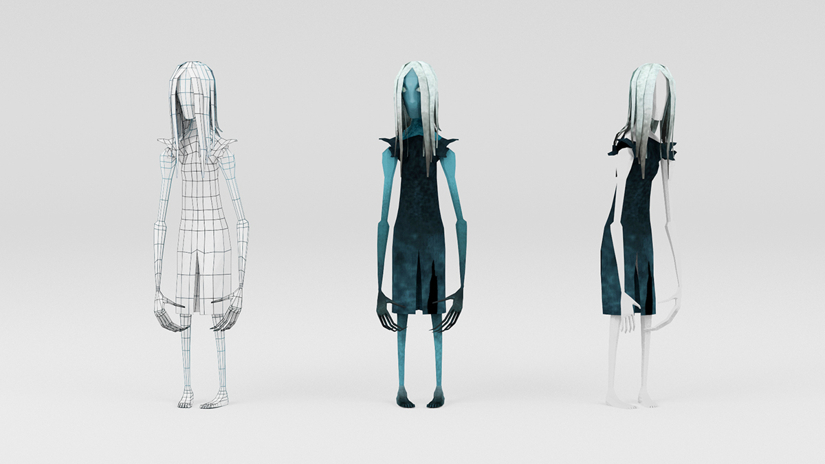 videogame black asylum Character 3D horror game blue monster