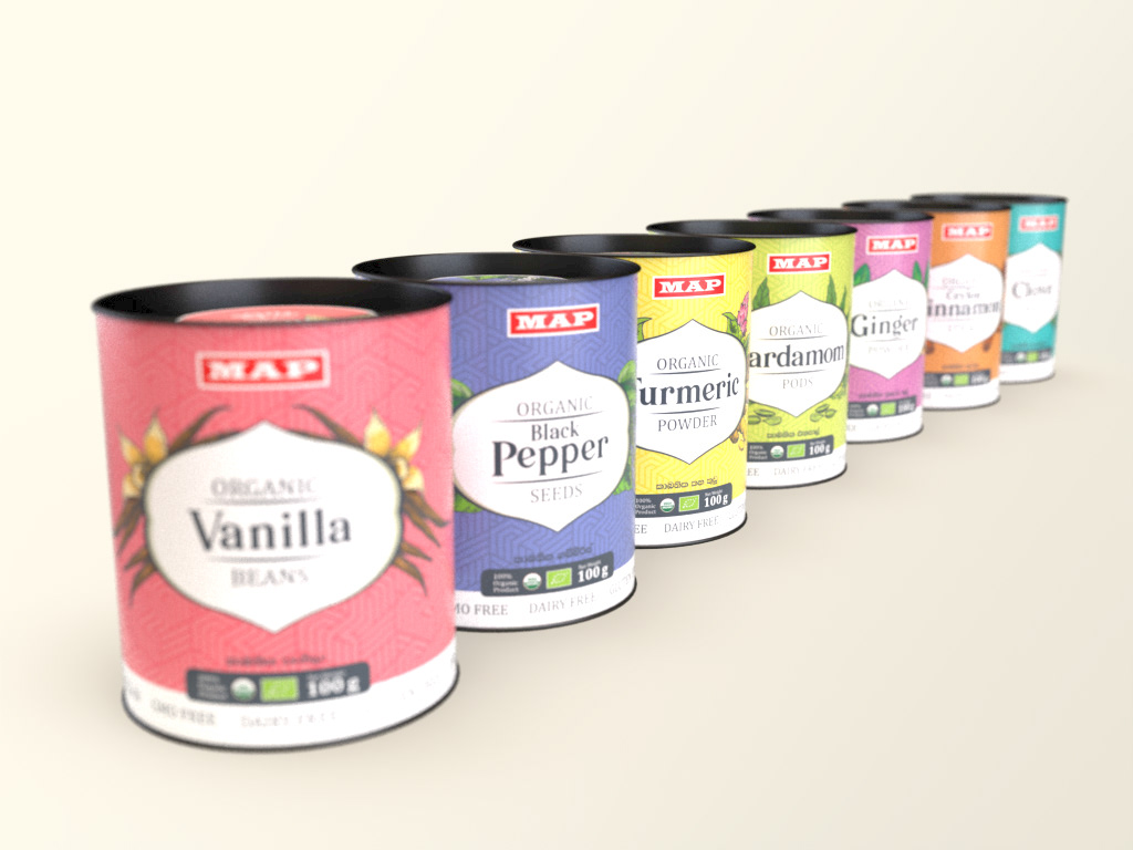 spice package tin paper canister paper can design cardomom cinnamon tea Ceylon
