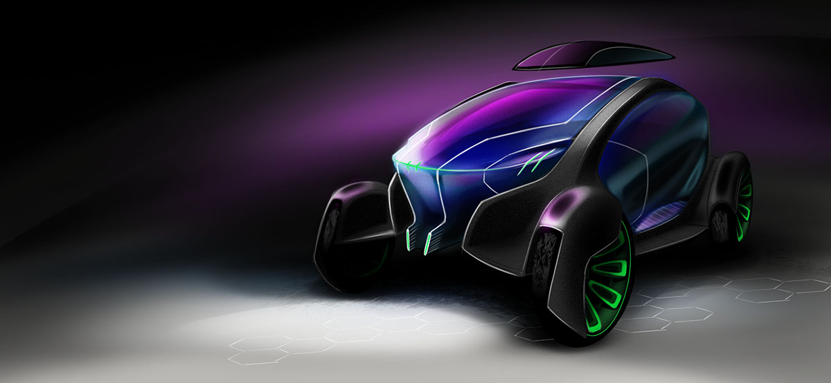 Honda car electric Electric Car city car Quick Sketches small car praying mantis bug insect sketching rendering Scooter