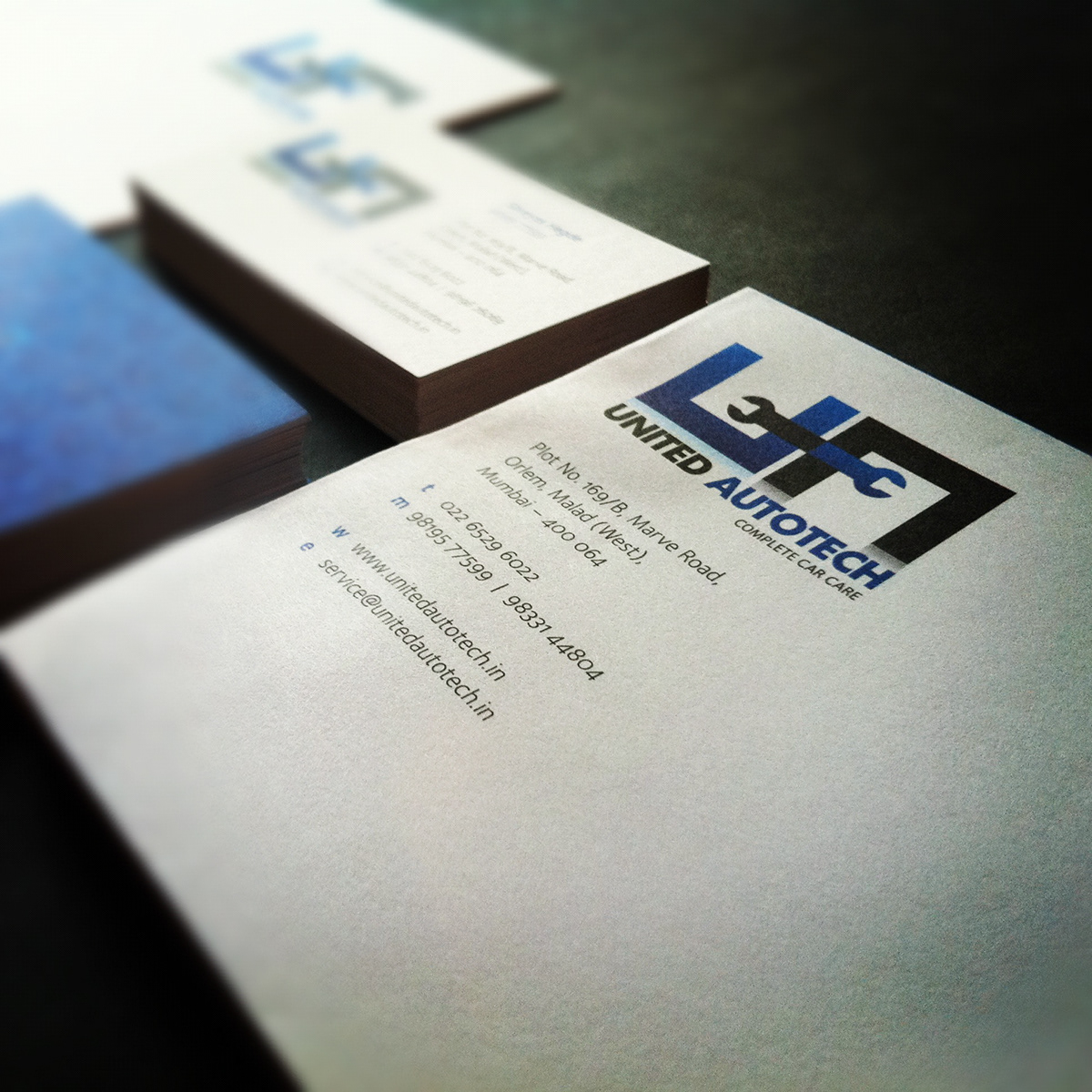 White  blue  Car  workshop  Visiting card  business  logo design  logos  envelope  design  print  letterhead design letterhead  Photography  brand identity  branding automobile