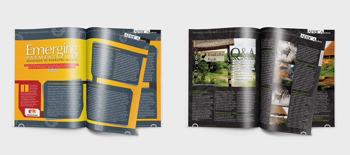 Outlook Publishing africa magazine spread design layouts publication design Africa Outlook print holiday destinations manufacturing business Food  African Business