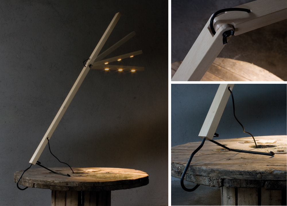 Lamp light product furniture wood metal table Alessio Monzani Italy