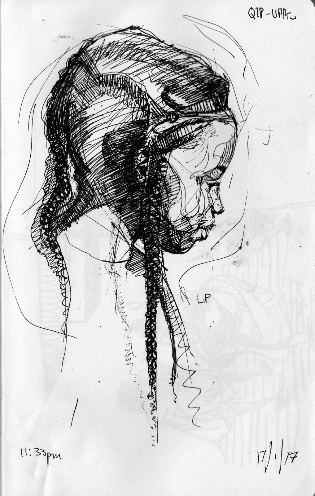 African Art pen and ink portrait moleskine Drawing  ink black art sketchbook ink wash