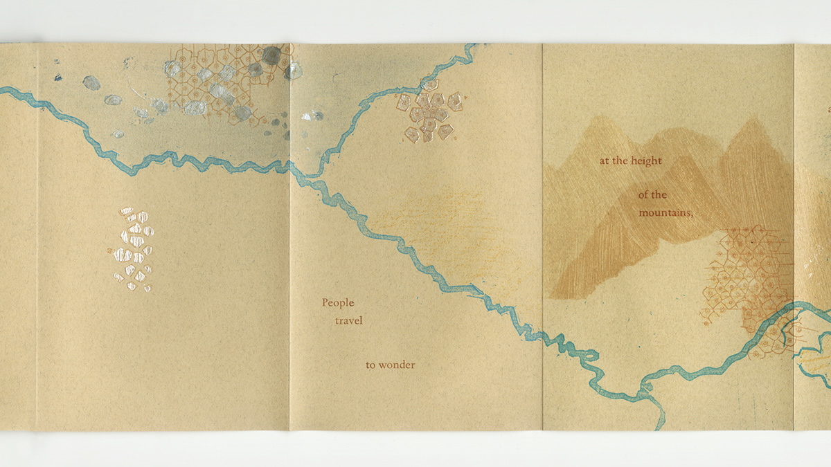 letterpress vandercook linocut foil book accordion map cartography Mississippi midwest iowa river wander wanderlust