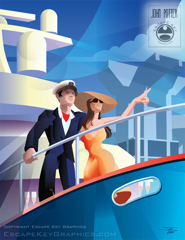 art deco FUTURISM boat yacht Boat Show FLIBS2014 Vector Illustration sexy florida stylized boating Trade Show