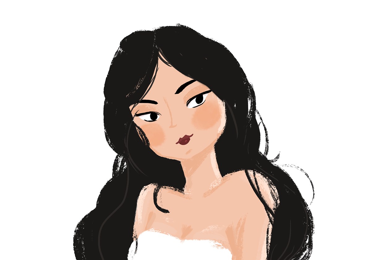 girl White black hair cartoon minimalist curve pinup