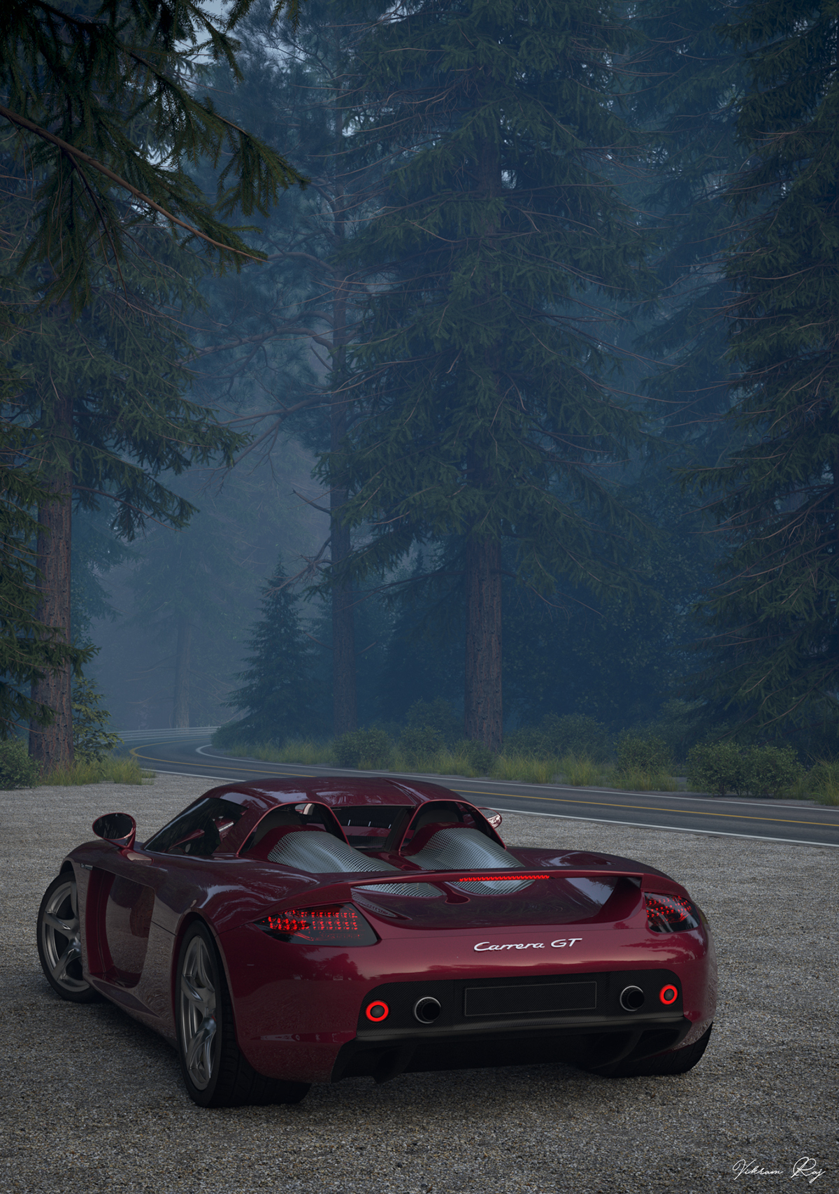 porsche carrera gt Cars scenery forest realistic 3D renders product automotive   industrial designs ILLUSTRATION 