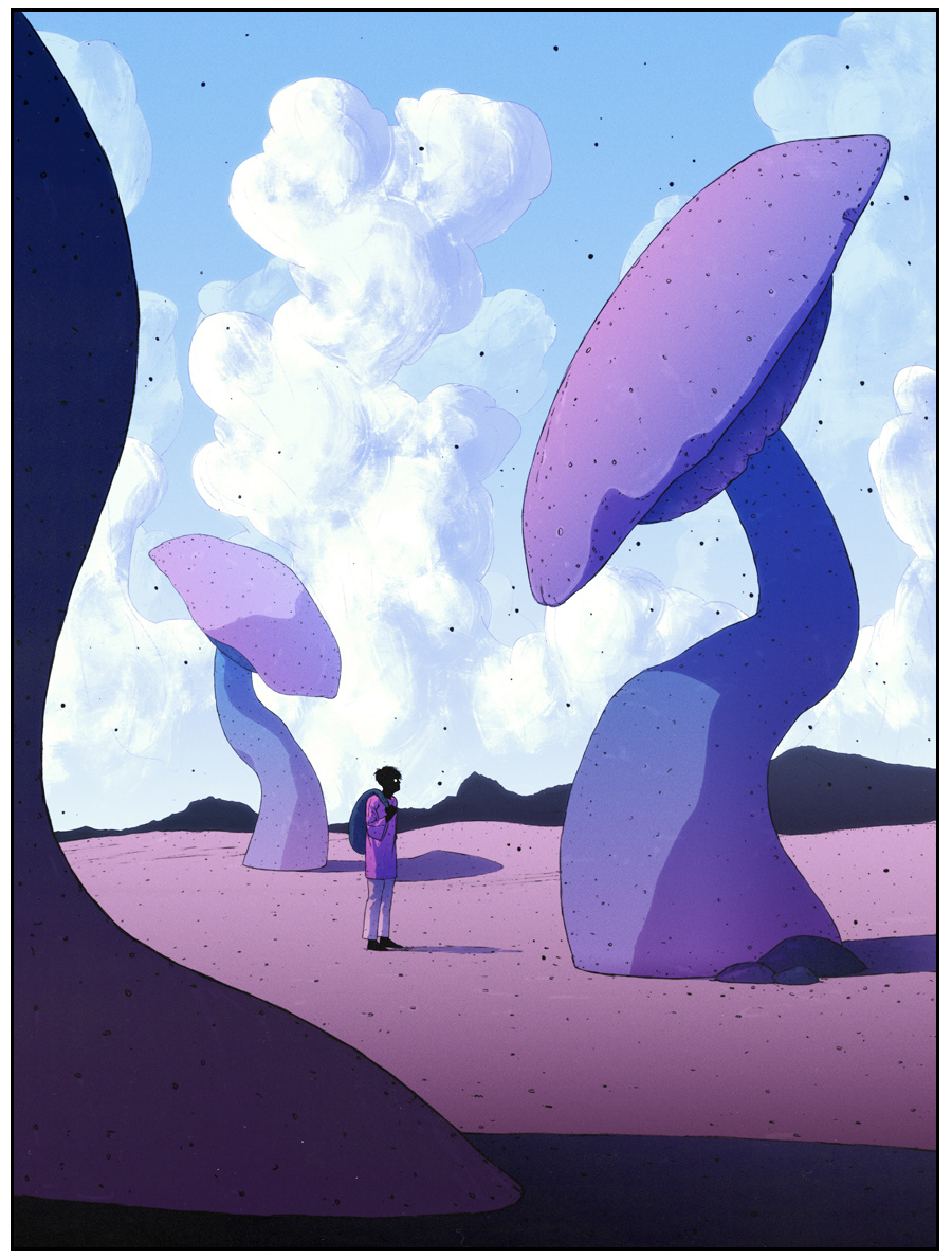 mushroom violet surreal surrealism comic print Illustrative Colourful  magenta purple