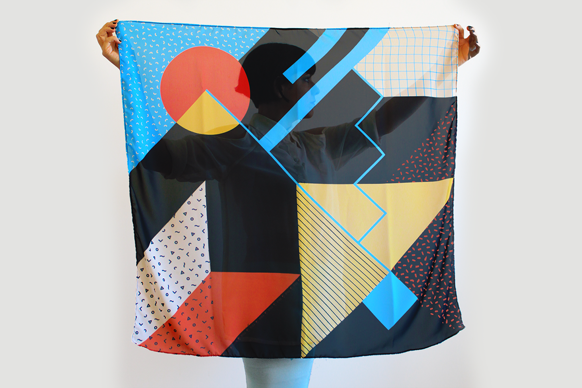 scarf Memphis textile surface design 80's design graphic pattern lenço scarves design de superfície Memphis Group moda