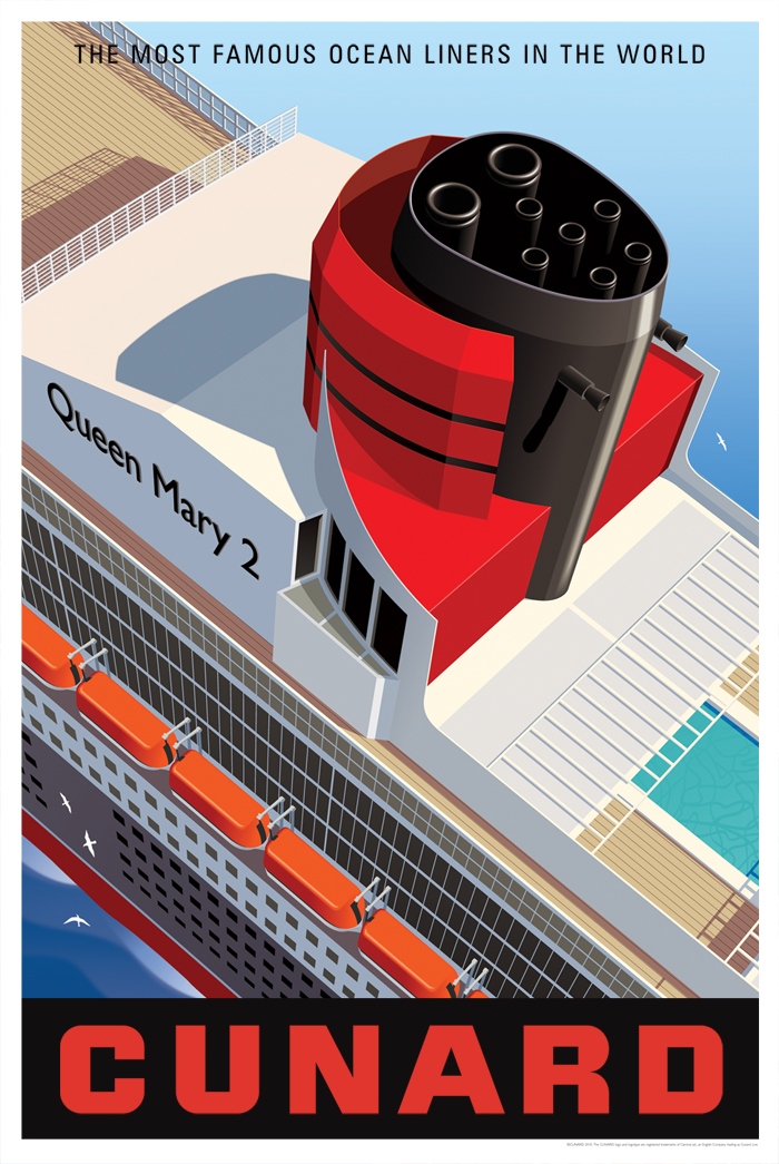 cruise ship Travel poster photoshop Ocean liner Transatlantic queen mary 2 vacation cunard line art deco travel posters
