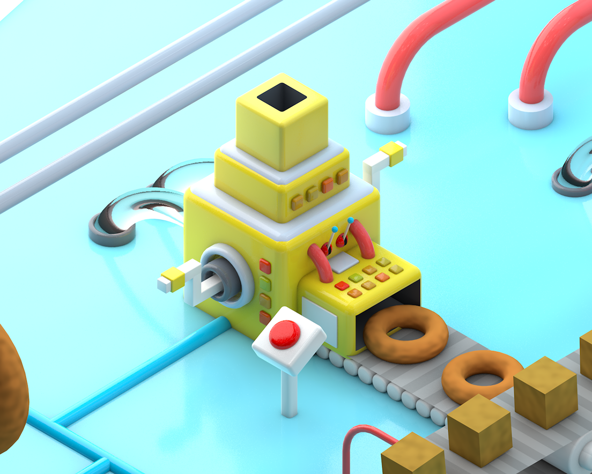 cinema 4d animation  loop maxon CGI Low Poly Isometric factory Donuts c4d