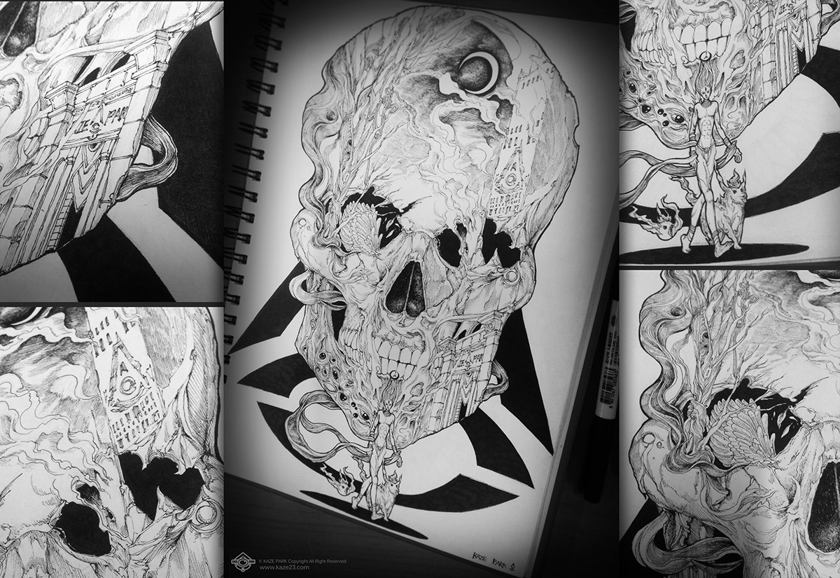 skull kaze park art artist design draw ILLUSTRATION  kazepark Korea skullart