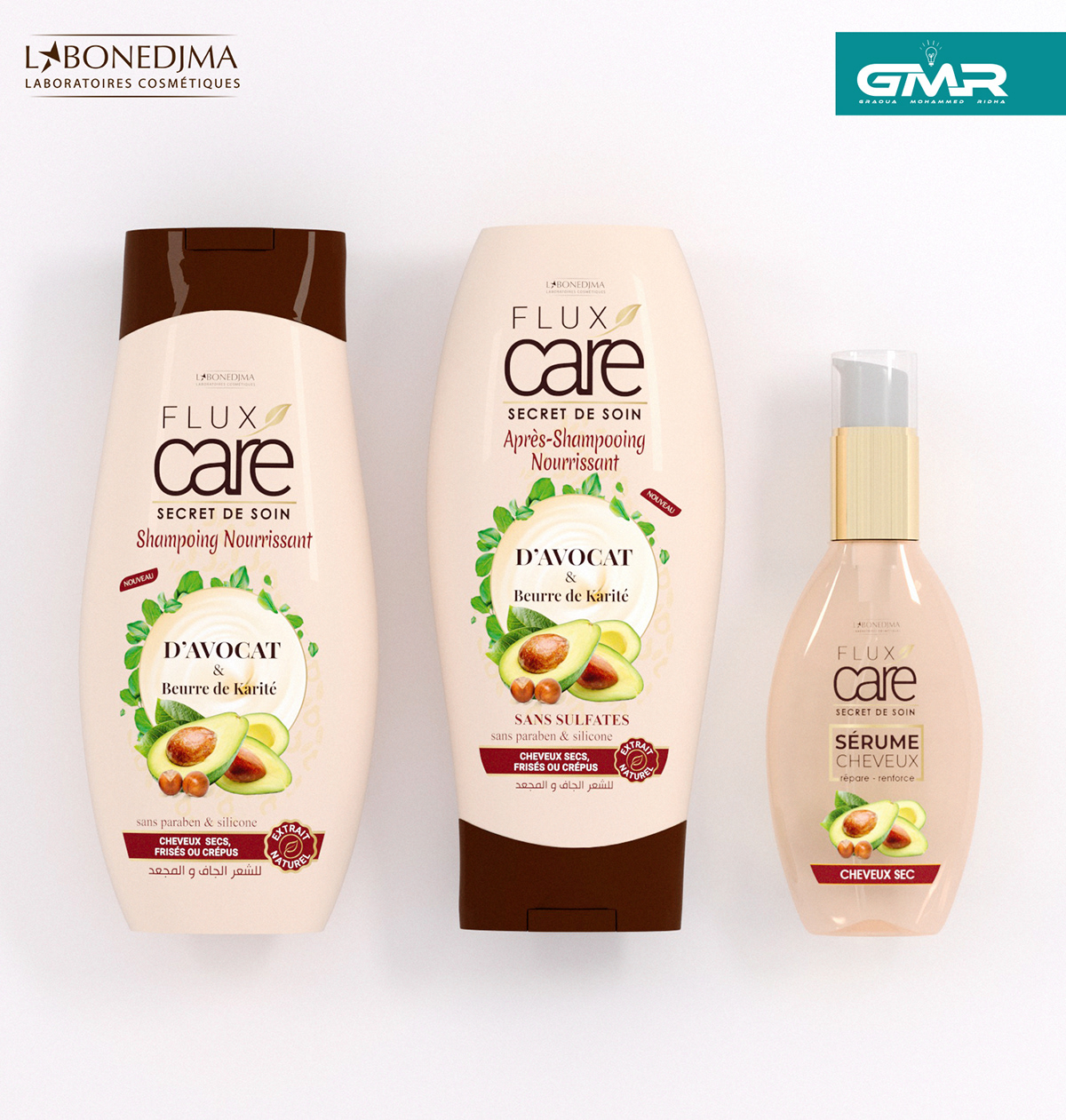 shampoo label shampoo label design flux care GAMME CAPILLAIRE AVOCAT shampoo packaging