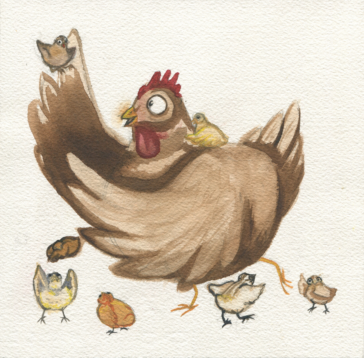 Mother Hen chicken illustration baby chicks farm animals animal story