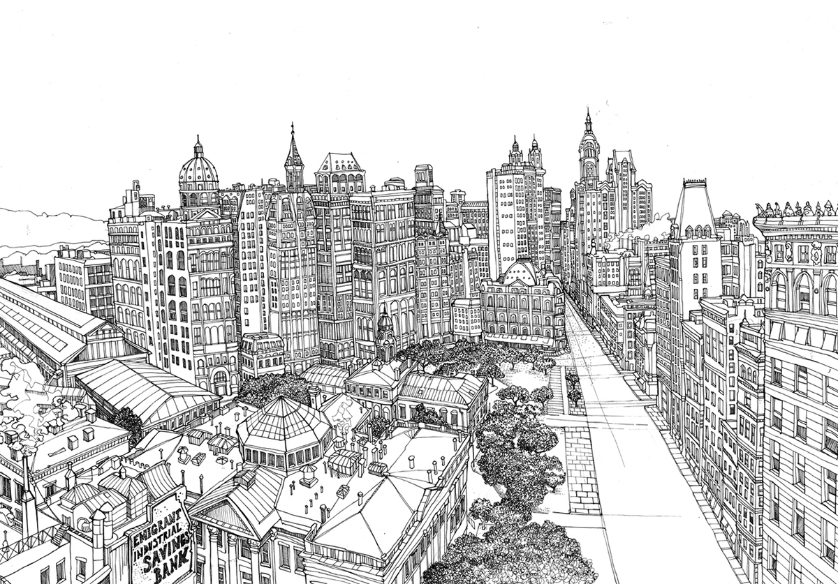 cityscape  line drawing  drawing  pen and ink  Buildings  architecture