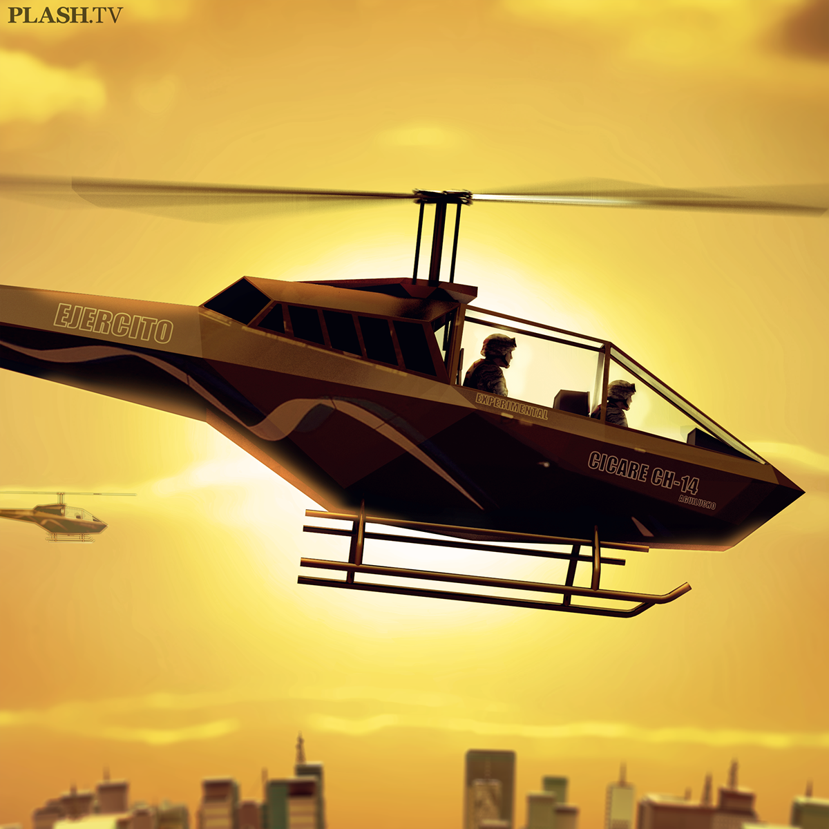 tecnopolis 3D helicopter poster illustrations helicoptero afiche sunset  city Urban lowpoly 3d ilustration Render game argentine