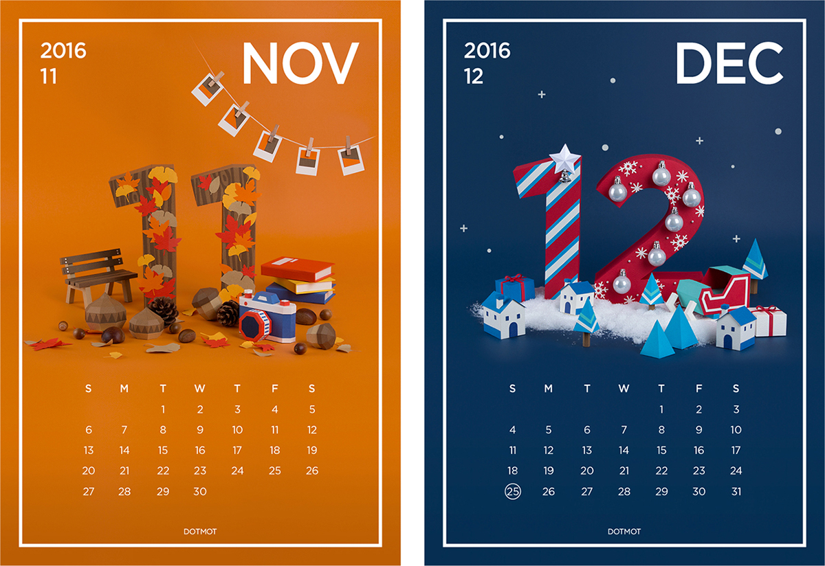 2016 Calendar calendar paper art paper dotmot 2016 캘린더 캘린더 달력 페이퍼아트 페이퍼 종이 도트모트