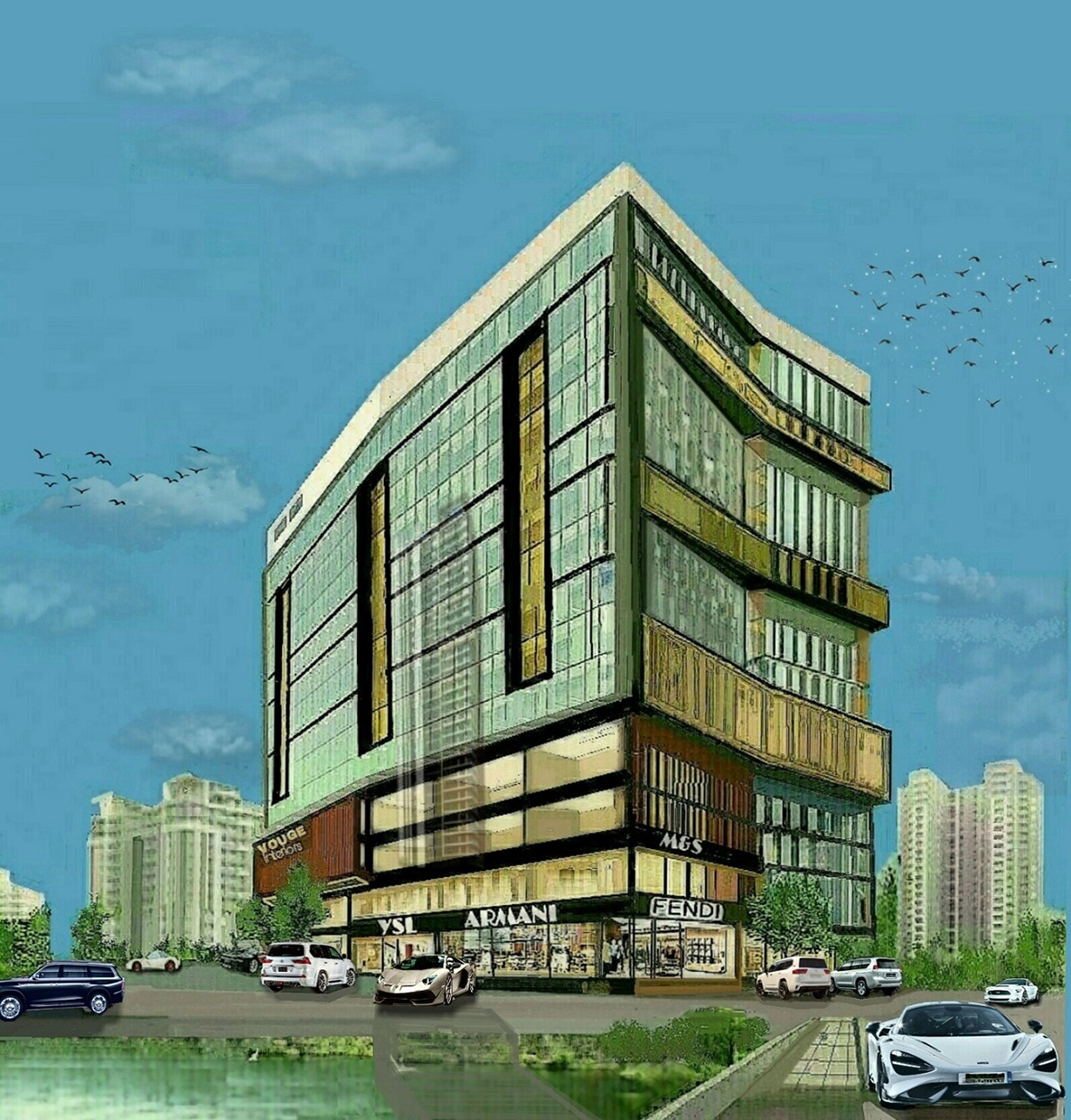 commercial mall design complex contemporary architecture Emporium mall executive suites Facade design Modern Structure offices residential suites shopping area 