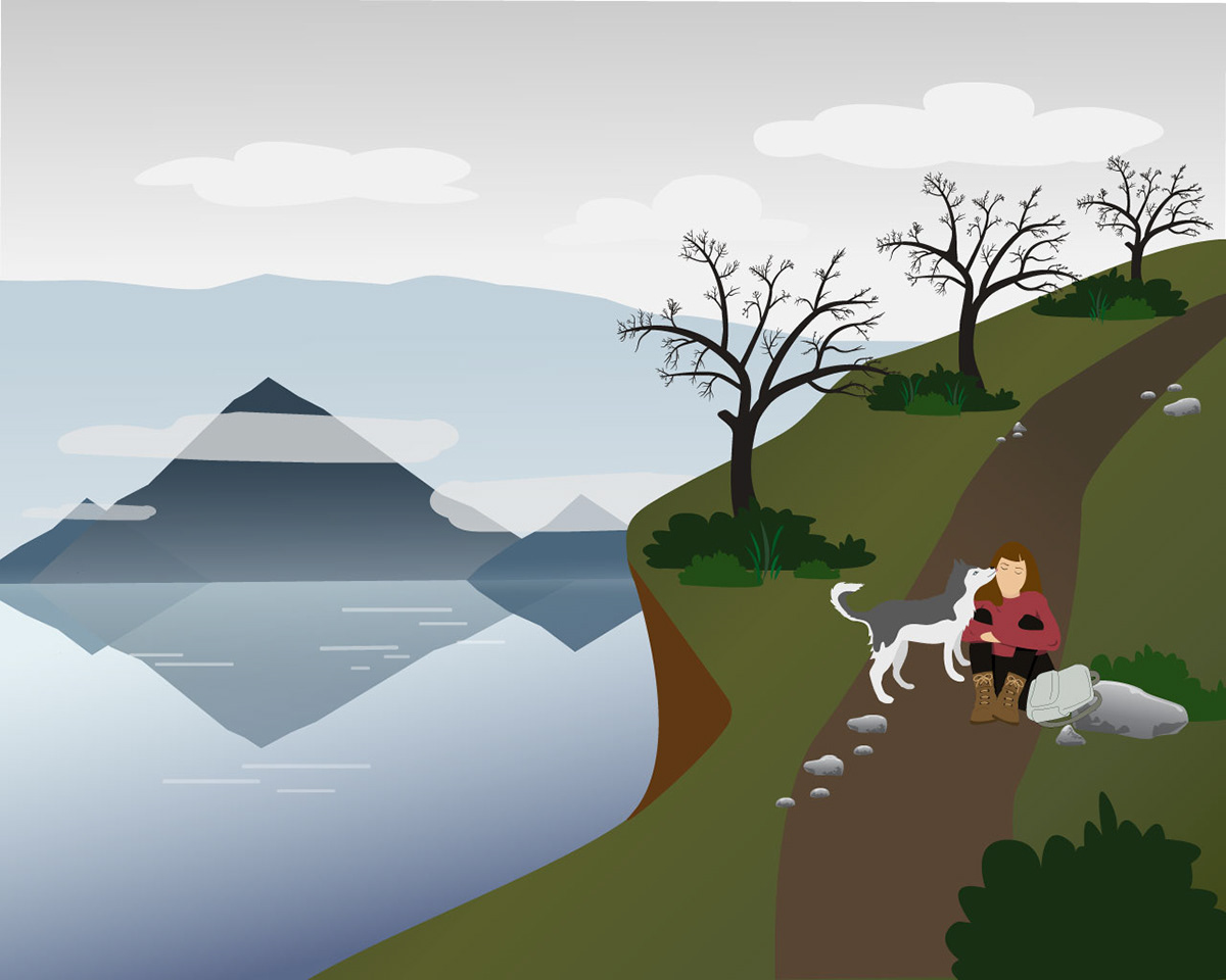 adventures dog exploring hiking husky illustrations landscapes mountains Selfies   trees