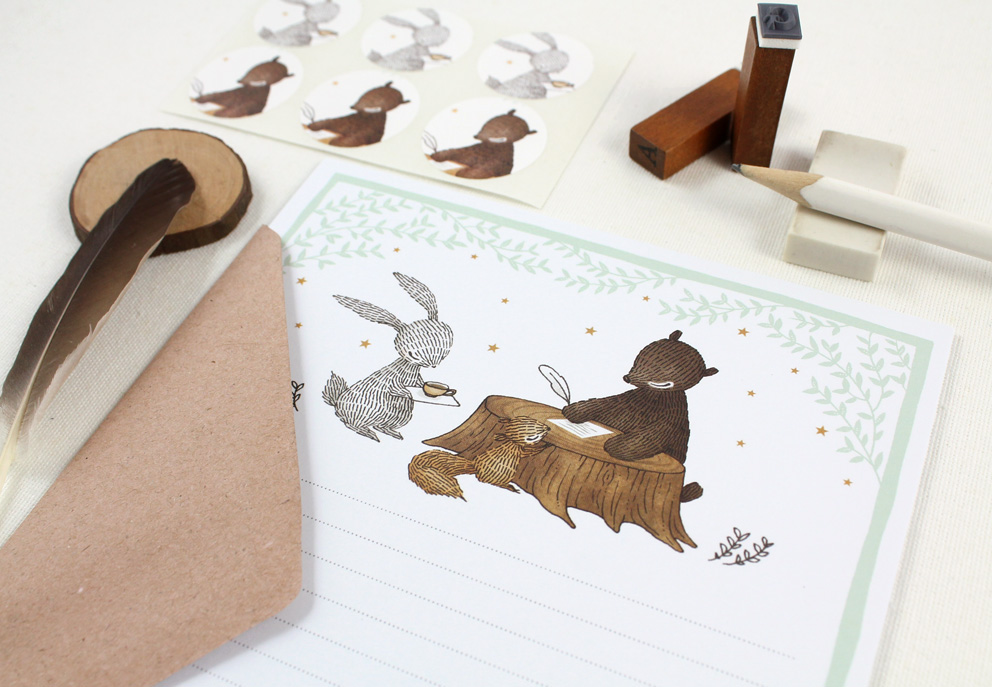 paper goods Stationery greeting cards gift tags woodland ILLUSTRATION  forest animals notepad letter set Foil Printing