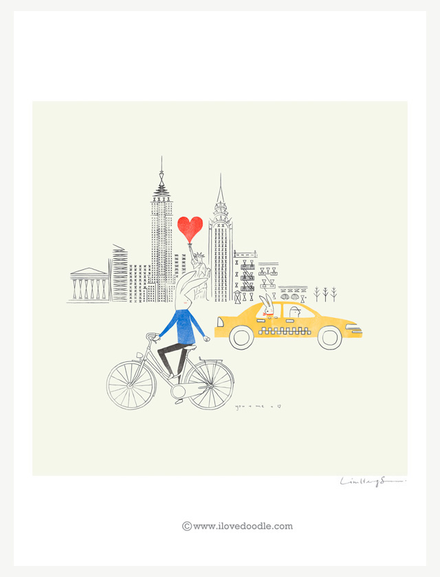 Love  Couple  Cities city Around the world Bicycle cards print rabbit  Bunnies feel good smile fall in love wall deca