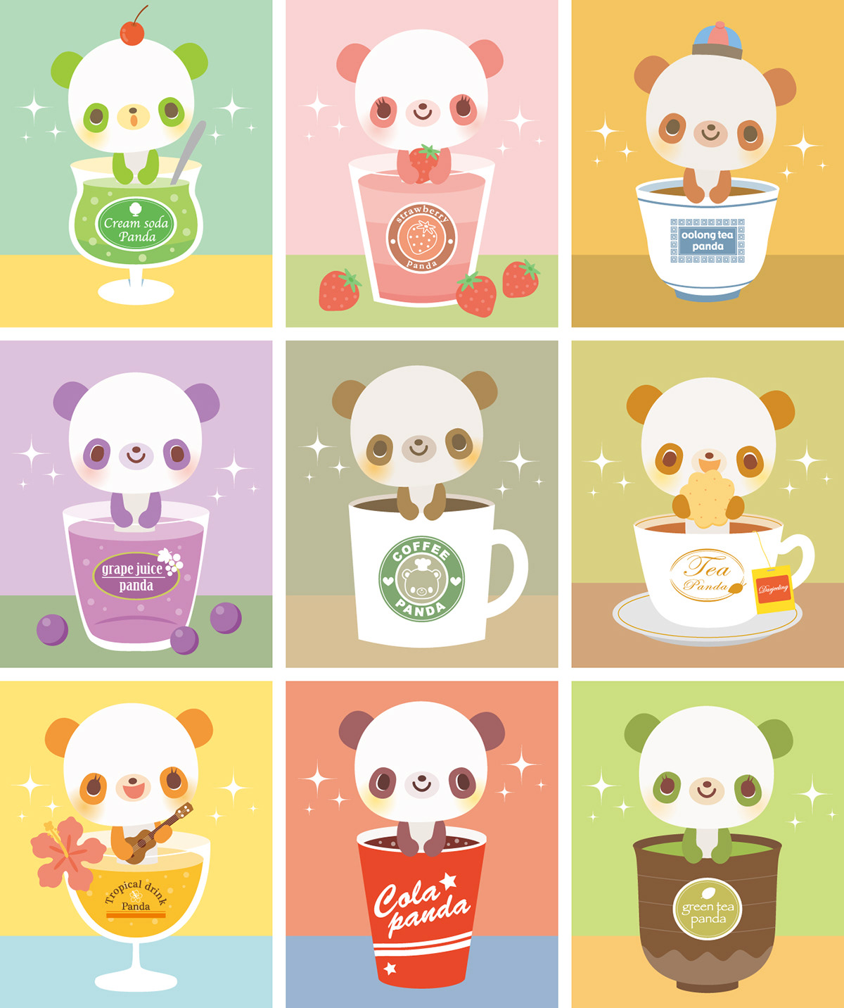 kawaii Panda  Character cute japan cafe colorful ILLUSTRATION 