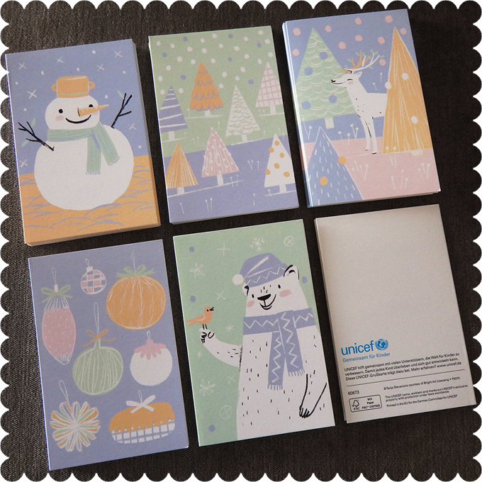 christmas cards unicef bear deer snow trees baubles snowman winter Pastels