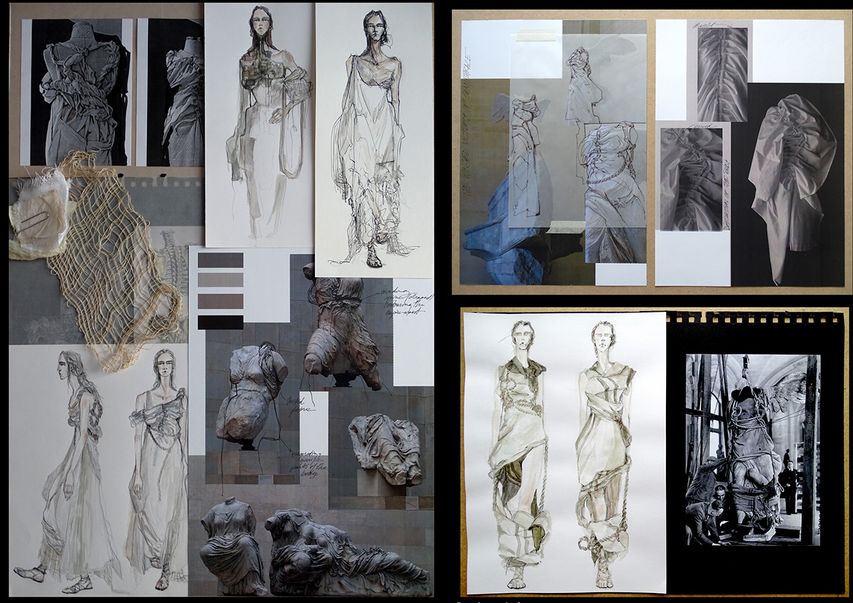 collage costume design documenting historical Interpretation research Fashion  garment