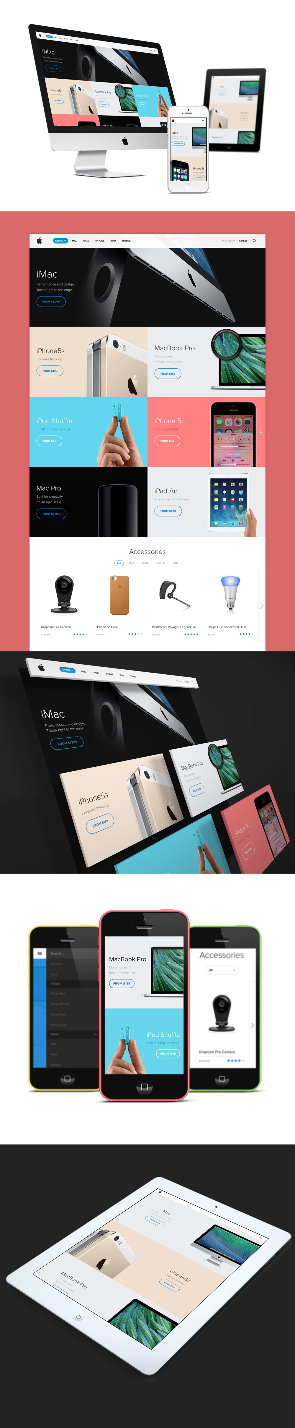 apple store iphone mac iPad Responsive redesign concept Ecommerce estore minimal flat