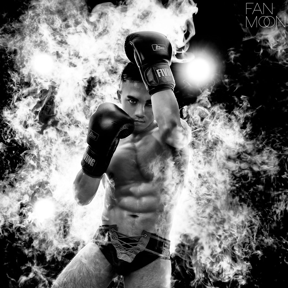 male portrait sexy model Advertising Photography taiwan asia Boxer black and white smoke Studio Photography