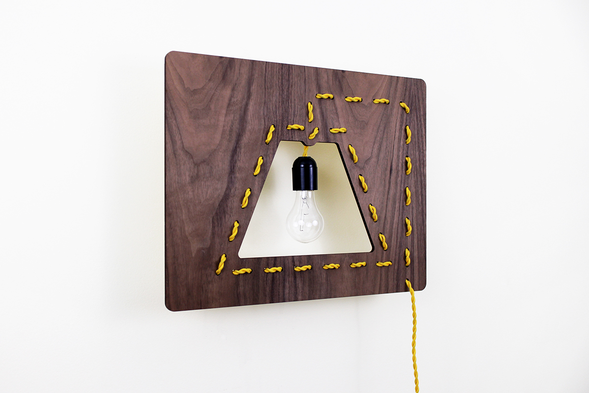 stitched wall lamp Color Cord braided laser cut walnut Hyeonil Lighting Design 