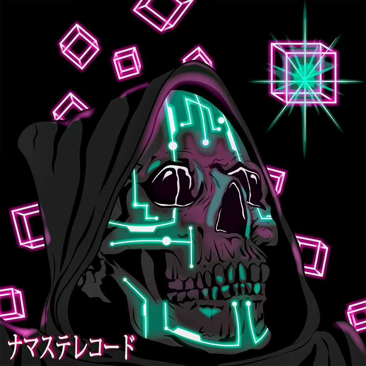 adobe adobe illustrator albumartwork Behance black cinema4d cover Cover Art cube cyber darks future ilustration neon skull